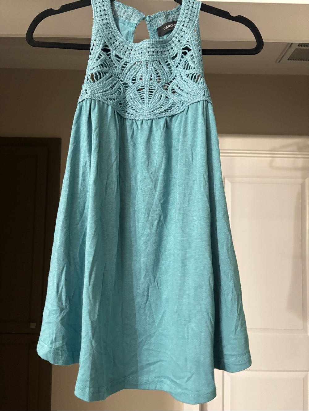 NWT Faroro Aqua Crochet Yoke Tank Top